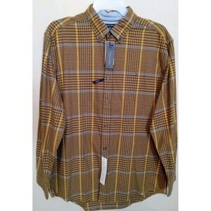 Tommy Hilfiger Flex Brown Yellow Plaid Classic Fit  Button Down‎ Shirt Size XL